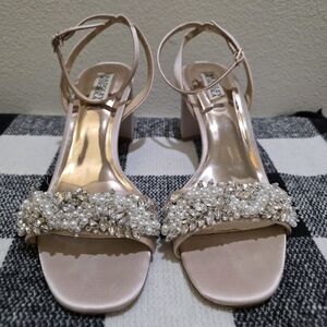 Badgley Mischka Blush Heels with Pearl Accents